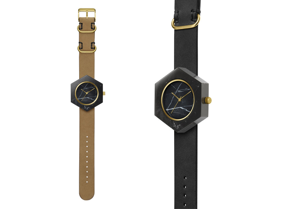 Black Marble Hex Mason Watch - Analog Watch Co.