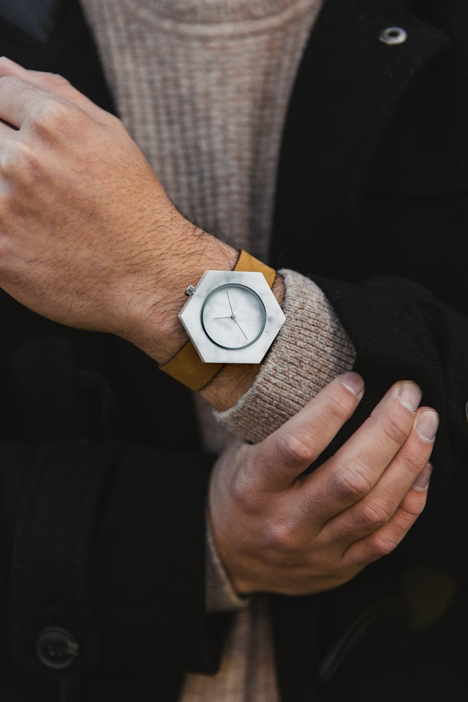 White Marble Hex Mason Watch Straps (WATCH NOT FOR SALE) - Analog Watch Co.