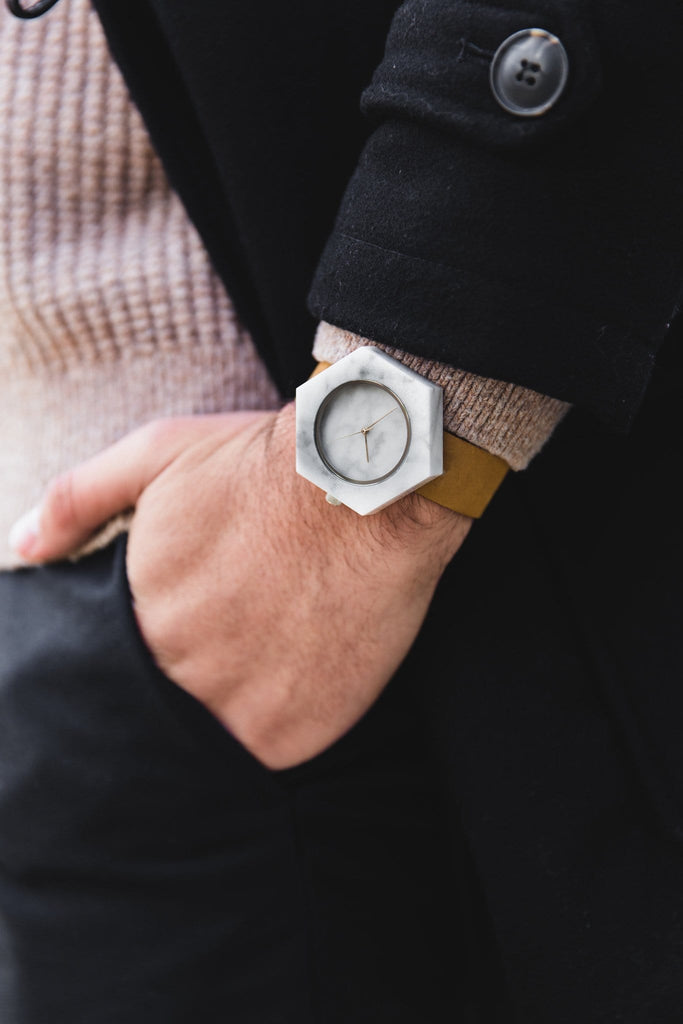 White Marble Hex Mason Watch Straps (WATCH NOT FOR SALE) - Analog Watch Co.