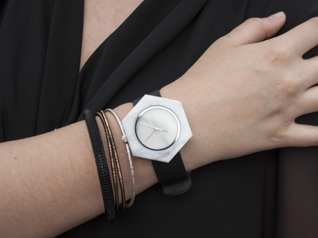 White Marble Hex Mason Watch Straps (WATCH NOT FOR SALE) - Analog Watch Co.
