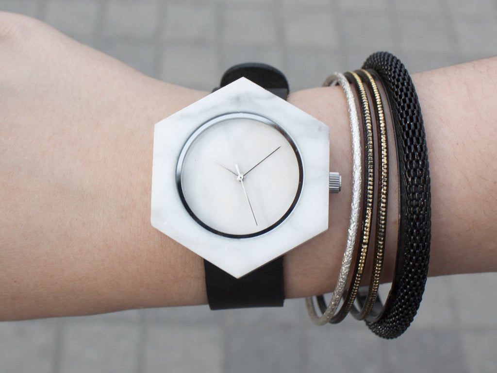 White Marble Hex Mason Watch Straps (WATCH NOT FOR SALE) - Analog Watch Co.