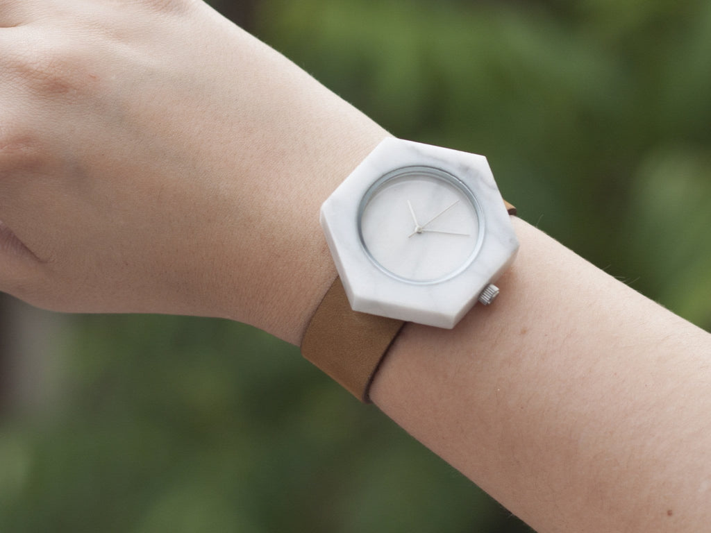 White Marble Hex Mason Watch Straps (WATCH NOT FOR SALE) - Analog Watch Co.