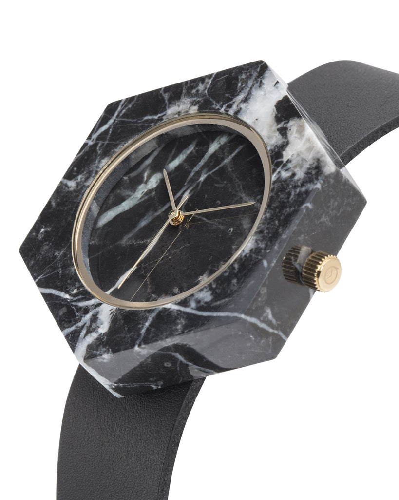 Black Marble Hex Mason Watch - Analog Watch Co.