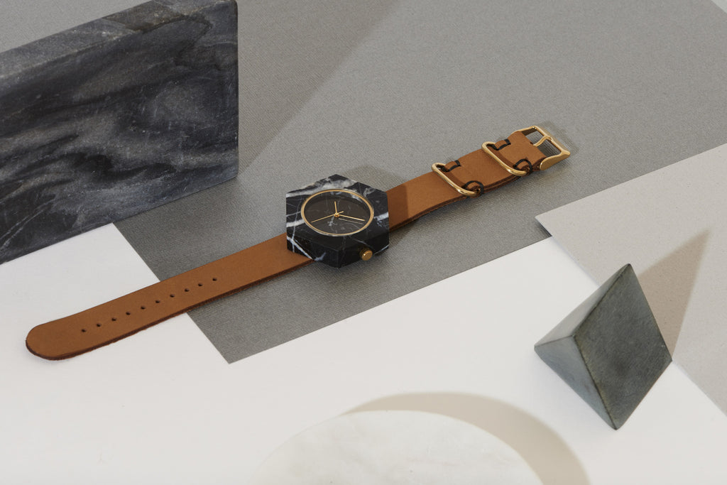 Black Marble Hex Mason Watch - Analog Watch Co.