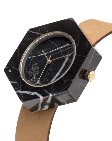 Black Marble Hex Mason Watch - Analog Watch Co.