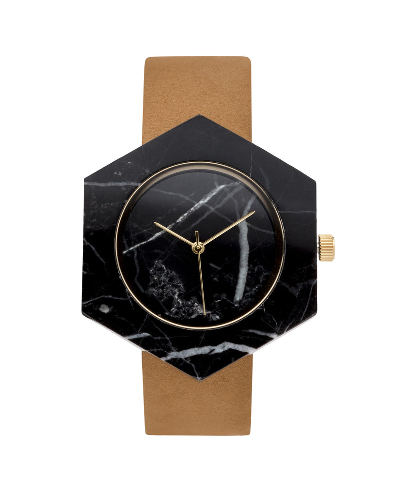 Black Marble Hex Mason Watch - Analog Watch Co.