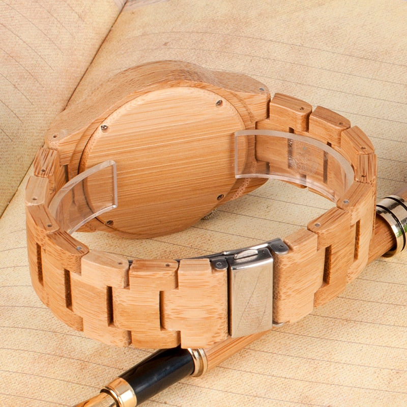 Wooden Bamboo Quartz Watch with Luminous Hands + Free Gift Box